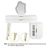 A white vanity table with a mirror and a side cabinet, shown against a white background. Voir les images du produit