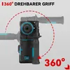 A close-up view of a power tool, specifically a rotary hammer, with a dashed red arc indicating the 360-degree rotation of the handle. Voir les images du produit