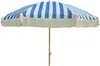 A striped beach umbrella with fringe. Produktbild-Vorschau