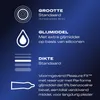Diagrams and text describing product features on a dark blue background. Produktbild-Vorschau