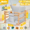 A KIDIZ baby swing with dimensions and age/weight information displayed. Produktbild-Vorschau