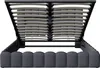 The image shows the underside of an open bed frame, revealing the slatted support system and the upholstered base. Náhled obrázku produktu