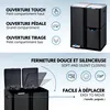 Collage of images showing a black multi-compartment trash can with its features highlighted. Produktbild-Vorschau