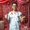 A man dressed as a doctor or nurse, holding medical props, in a festive, confetti-filled environment. Produktbild-Vorschau