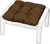A brown cushion on a white wooden ottoman. Produktbild-Vorschau