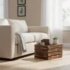 A wooden crate with books and a plant sits next to a sofa. Náhled obrázku produktu
