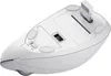 The underside of a white wireless mouse with a USB receiver plugged in. Produktbild-Vorschau