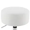 A close-up of a white, round, upholstered stool with a silver adjustable height mechanism visible at the bottom. Podgląd zdjęcia produktu