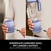 A person is shown charging a portable blender. The image is split into two panels, with text overlay describing the product's features. Náhled obrázku produktu