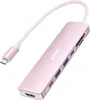 A pink USB-C hub with multiple ports is shown against a white background. Produktbild-Vorschau