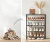 A before-and-after collage showing a pile of shoes being organized onto a multi-tier shoe rack. Anteprima dell’immagine prodotto