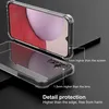 A clear phone case is shown with callouts highlighting its protective features. Produktbild-Vorschau
