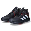 A pair of black Adidas basketball shoes with white stripes and red accents, shown against a white background. Podgląd zdjęcia produktu