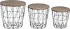 Three wire basket side tables with wooden tops are displayed against a white background. Produktbild-Vorschau