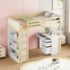 A loft bed with a desk and bookshelf in a child's room. Anteprima dell’immagine prodotto