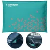 A teal dehumidifier bag with a geometric pattern and two inset images showing its use in a car. Náhled obrázku produktu