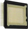 Close-up view of a square air filter with a black frame and a pleated yellow filter material, sealed with a beige adhesive. Produktbild-Vorschau