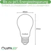 Diagram of an LED light bulb with dimensions and marketing text. Produktbild-Vorschau