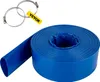 A roll of blue flat hose and two metal hose clamps are displayed against a white background. Anteprima dell’immagine prodotto