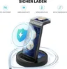 A cutaway view of a wireless charger stand showing its internal components and highlighting safety features. Produktbild-Vorschau