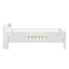 A white bed frame with wooden slats, shown from the side. Produktbild-Vorschau