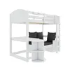 A white bunk bed with a sofa and desk attachment, against a white background. Produktbild-Vorschau