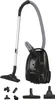 A black Hoover vacuum cleaner with its accessories displayed on a white background. Náhled obrázku produktu