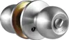 A close-up, studio shot of a brushed metal doorknob assembly against a white background. Podgląd zdjęcia produktu