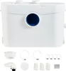 A white macerator pump and its accessories are displayed against a white background. Voir les images du produit