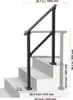 A black metal handrail installed on concrete steps, with dimensions indicated by text overlays. Podgląd zdjęcia produktu