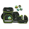 A set of school supplies including a backpack, pencil case, and other accessories, all with a geometric pattern. Produktbild-Vorschau