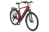 A red electric trekking bicycle is shown against a white background. Produktbild-Vorschau