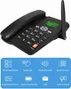 A black cordless phone with an antenna is shown from a slightly elevated angle. Below the phone, there is a blue banner with icons and text describing features. Náhled obrázku produktu