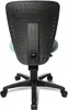 The back view of a black and light blue office chair with a white background. Produktbild-Vorschau
