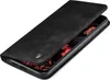 A black flip cover phone case is shown open, revealing the phone inside. Produktbild-Vorschau