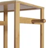 Close-up view of a wooden shelf unit with a towel bar. Anteprima dell’immagine prodotto