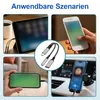 Collage showing various scenarios of using a USB-C to 3.5mm audio adapter. Produktbild-Vorschau