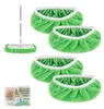 A mop with a green cleaning pad attached, and four additional green cleaning pads arranged around it. A small inset image shows a person mopping a floor. Produktbild-Vorschau