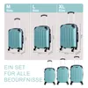 A collage of images showing different sizes of teal suitcases with dimensions and text. Náhľad obrázku produktu