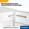 Close-up of a refrigerator door hinge with text overlay. Produktbild-Vorschau