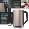 A marketing image showcasing a beige electric kettle with its features highlighted through text and diagrams. Produktbild-Vorschau