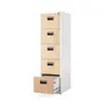 A tall, white filing cabinet with five drawers, four of which are closed and one is open, revealing files inside. The drawers have a light wood-grain finish and black handles. The cabinet is shown against a plain white background. Produktbild-Vorschau