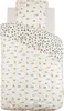 A flat lay of a duvet cover and pillowcase set with a leopard print and animal pattern. Podgląd zdjęcia produktu