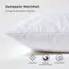 A close-up of a white quilted pillow with marketing text and icons. Anteprima dell’immagine prodotto