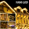 A collage of images showing various decorative light installations, including icicle lights on a house, lights on trees, and lights forming an archway. Náhľad obrázku produktu