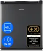A gray Medion mini refrigerator with informational overlays. Produktbild-Vorschau