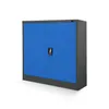 A blue metal cabinet with a gray frame is shown against a white background.