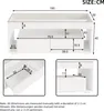A technical drawing of a white coffee table with dimensions and details of its drawers and structure. Produktbild-Vorschau