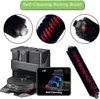 A collage of images showing a robot vacuum cleaner, its charging dock, and replacement parts like brushes, filters, and dust bags. Produktbild-Vorschau