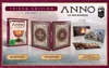 Marketing image for the Anno 117: Pax Romana Tribune Edition, showing the game box, steelbook, and lithographs. Produktbild-Vorschau